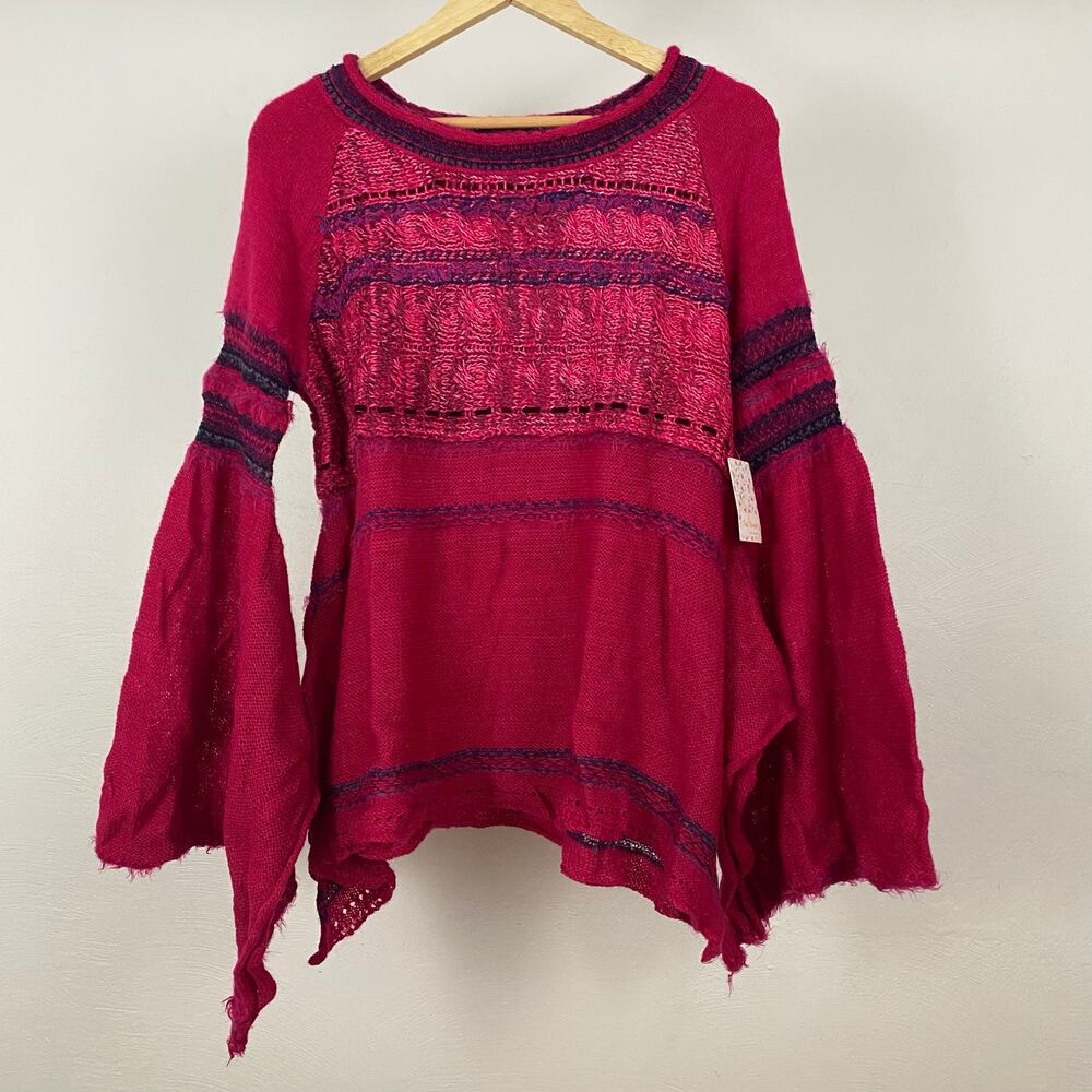 NWT Free People Craft Time Bell Sleeve Sweater - Pink - Size Small